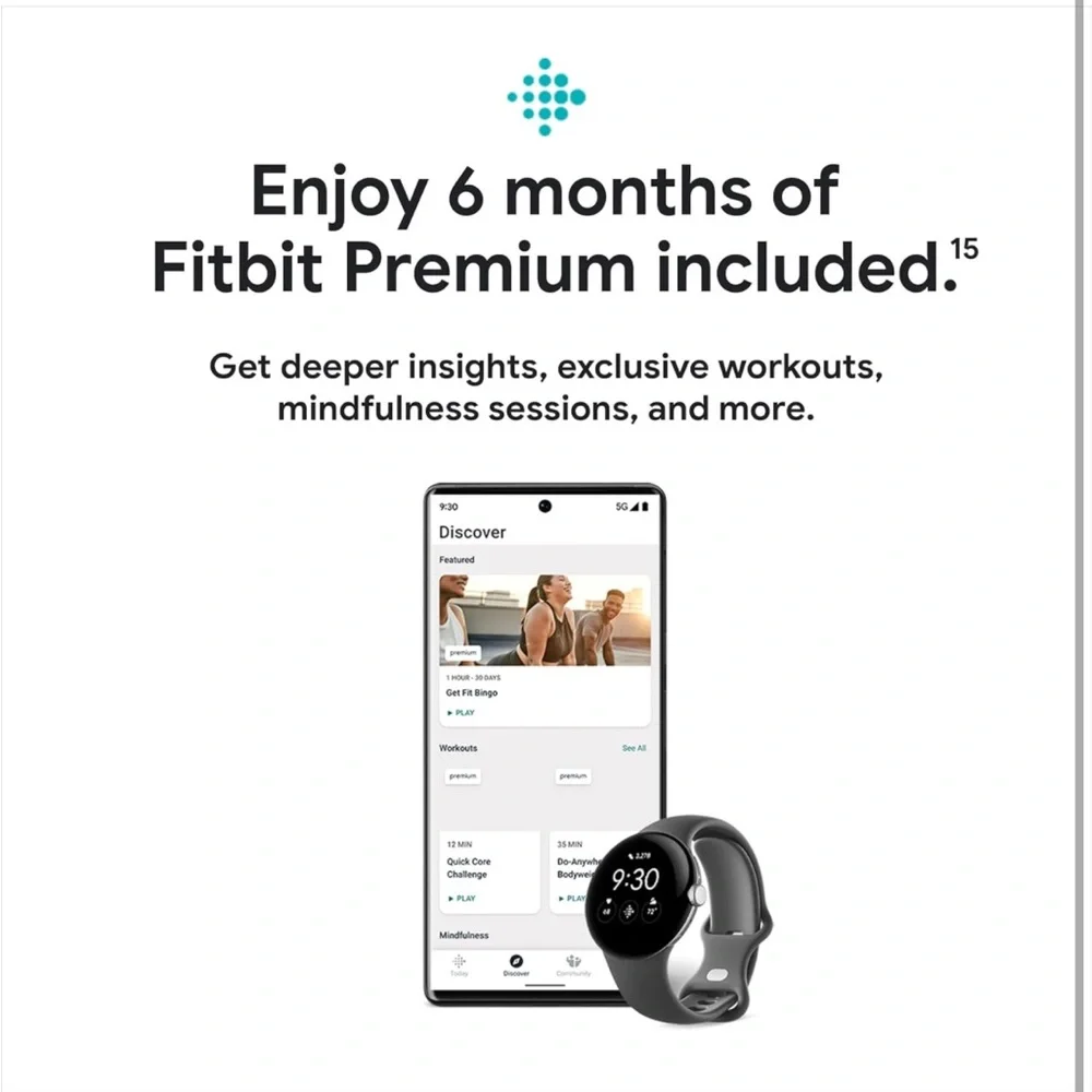 Google Pixel Watch -Silver Stainless Steel case with Charcoal Active band - WiFi